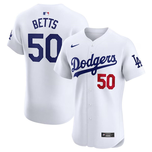 Los Angeles Dodgers #50 Mookie Betts White Home Elite Stitched Jersey - Click Image to Close